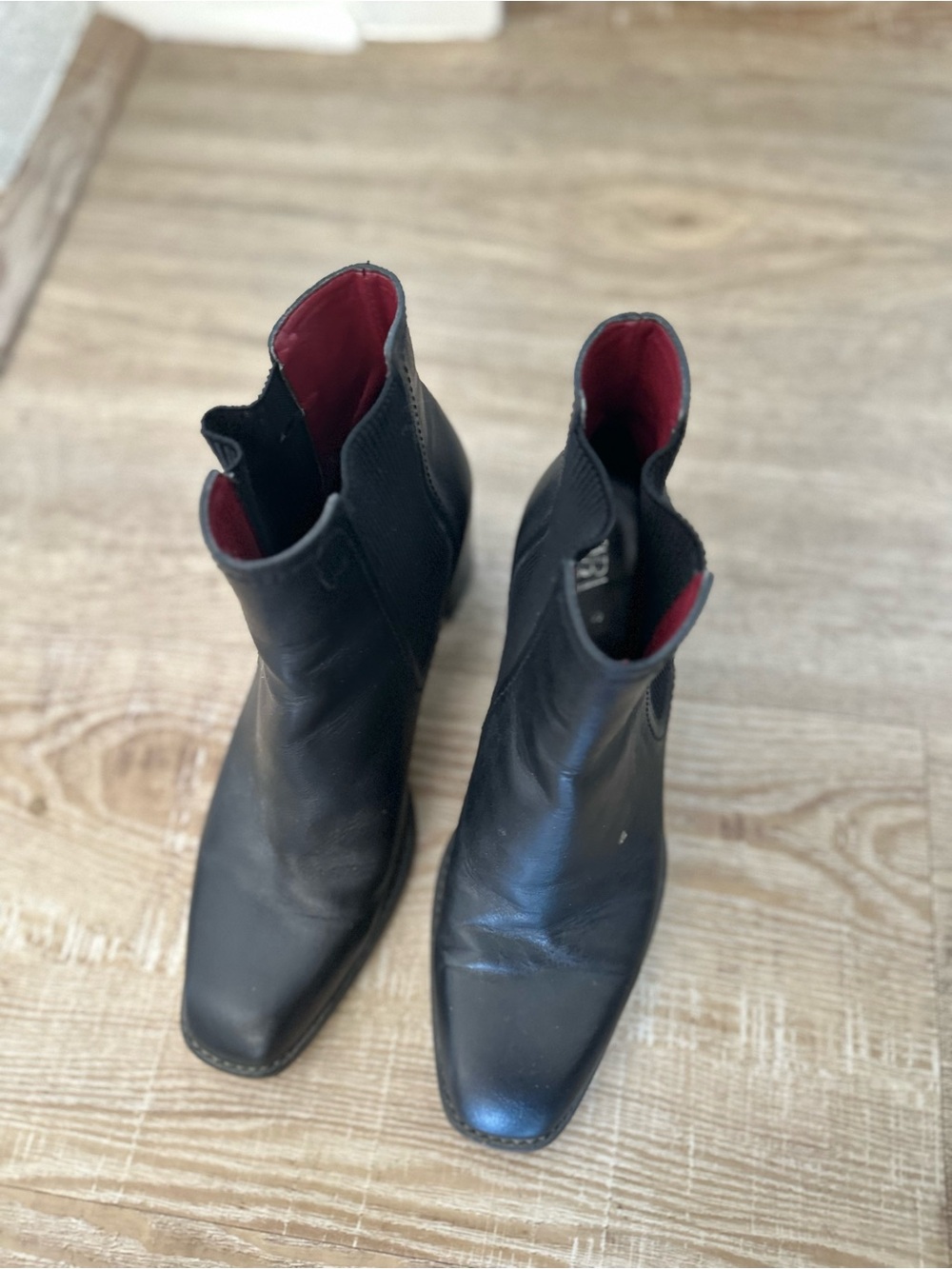 Zara Women’s Black Leather Ankle Boots with Red Lining